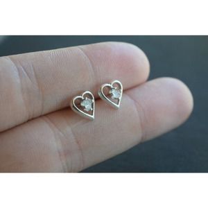 Sterling silver stud earrings, alternative diamond, uncut natural gemsto…